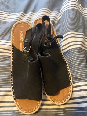 TOMS Black Canvas Espadrille Sandal Slides with Buckle